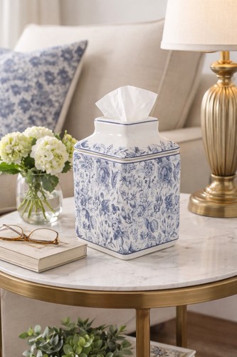 Blue white floral ceramic - blue,