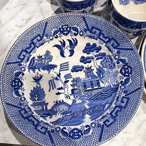17pc blue willow white - &,