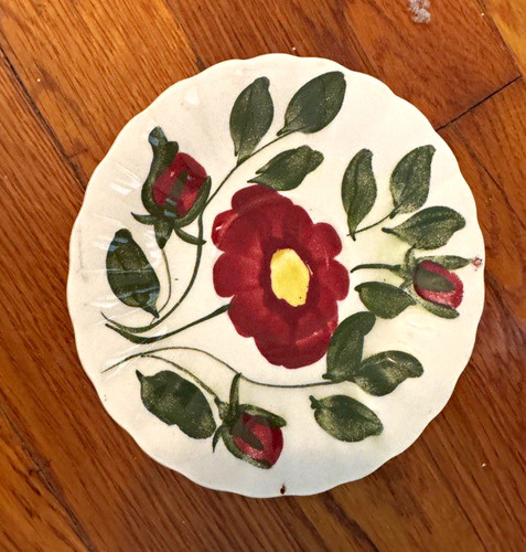 White ceramic round plate red - ceramic,